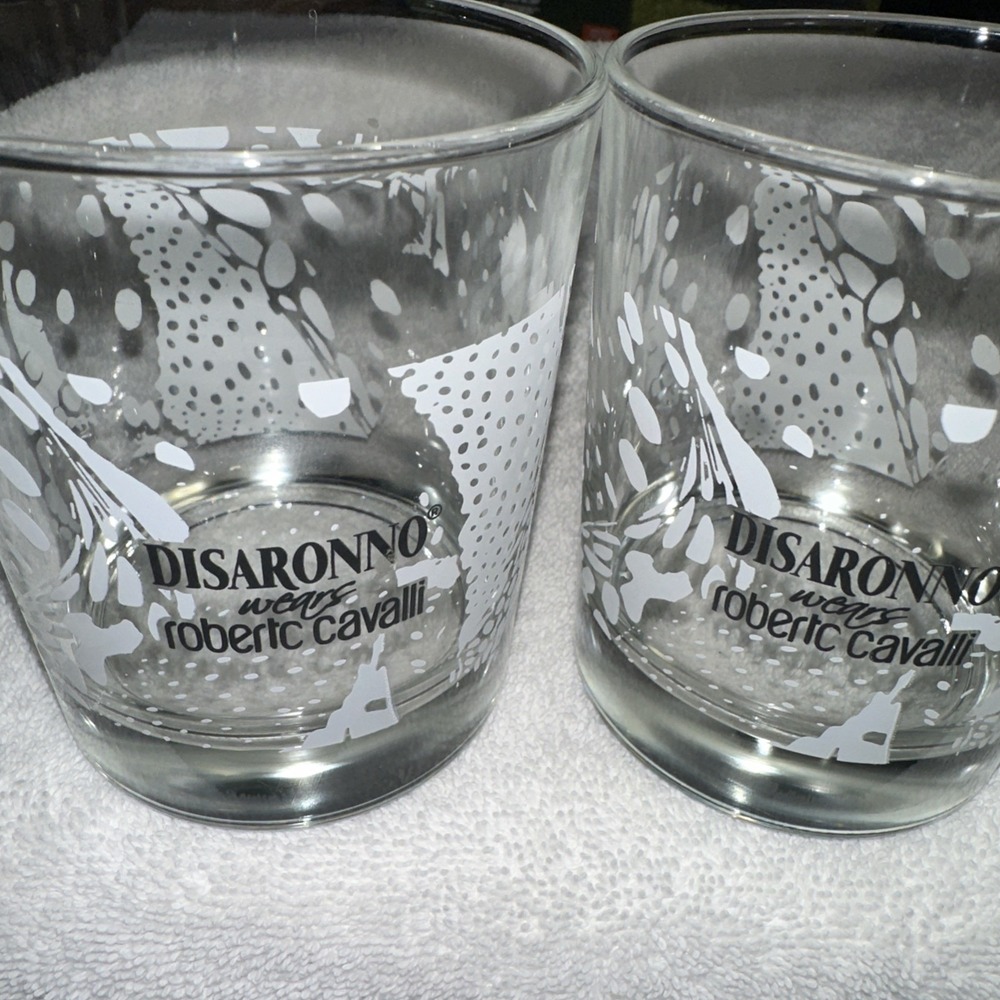 2 Disaronno Wears Roberto Cavalli Rocks Cocktail 12oz Glasses 5"